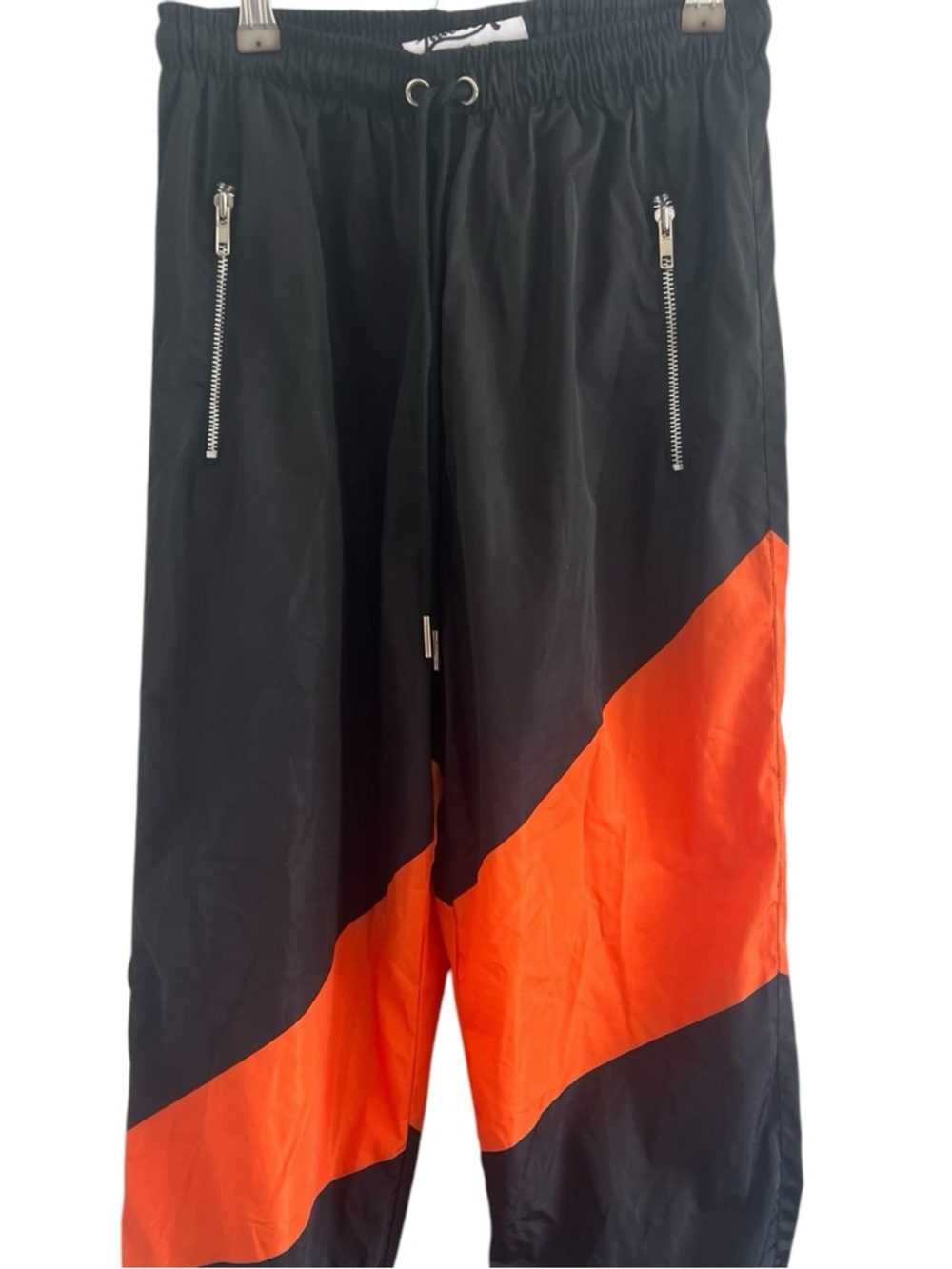Sneak Gallery Laced Up Black Track Pants with Bold Orange - Picture 3 of 4